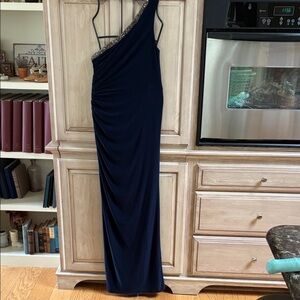Adrianna Papell One-Shoulder Gown in Deep Blue sz 10
